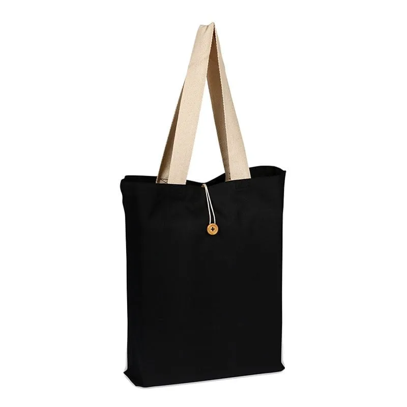 100% Cotton Colored Button-Up Canvas Tote with Natural Handles