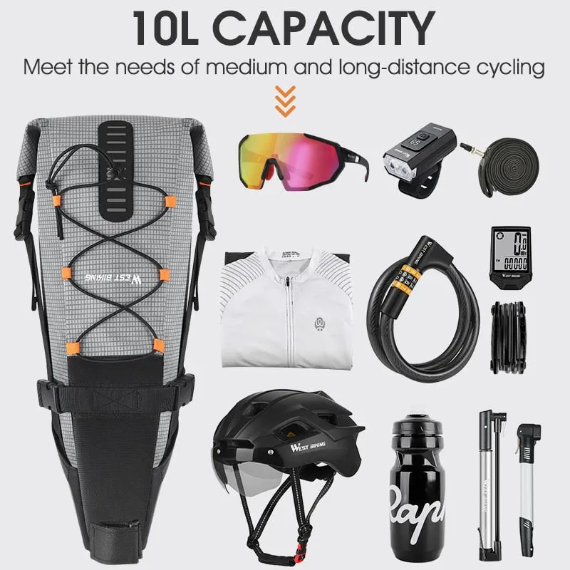 100% Waterproof Bicycle Saddle Bag 10L Foldable Under Seat Bike Bag Tools Pannier MTB Road Cycling Tail Rear Bag