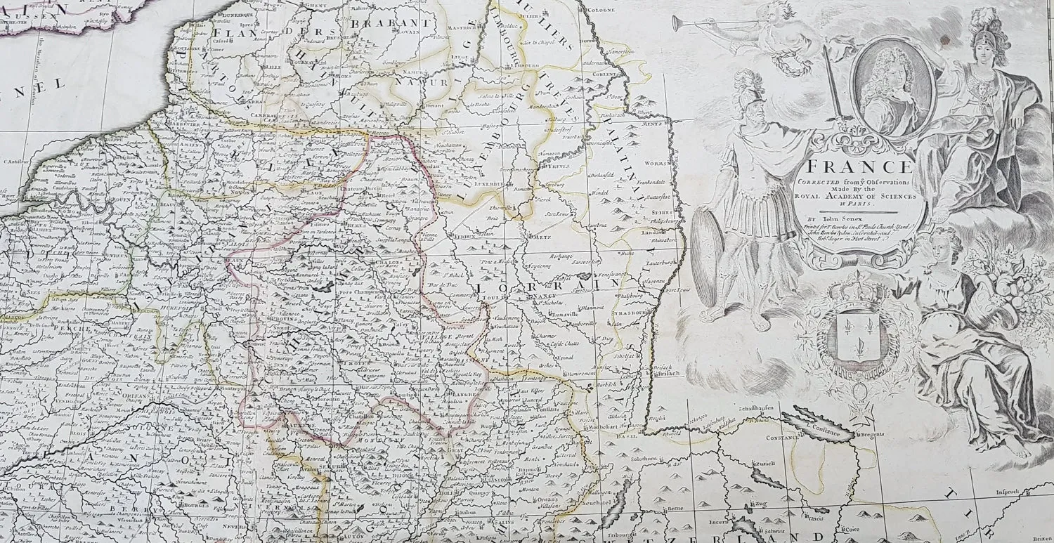 1720 John Senex Large Antique Map of France in Provinces