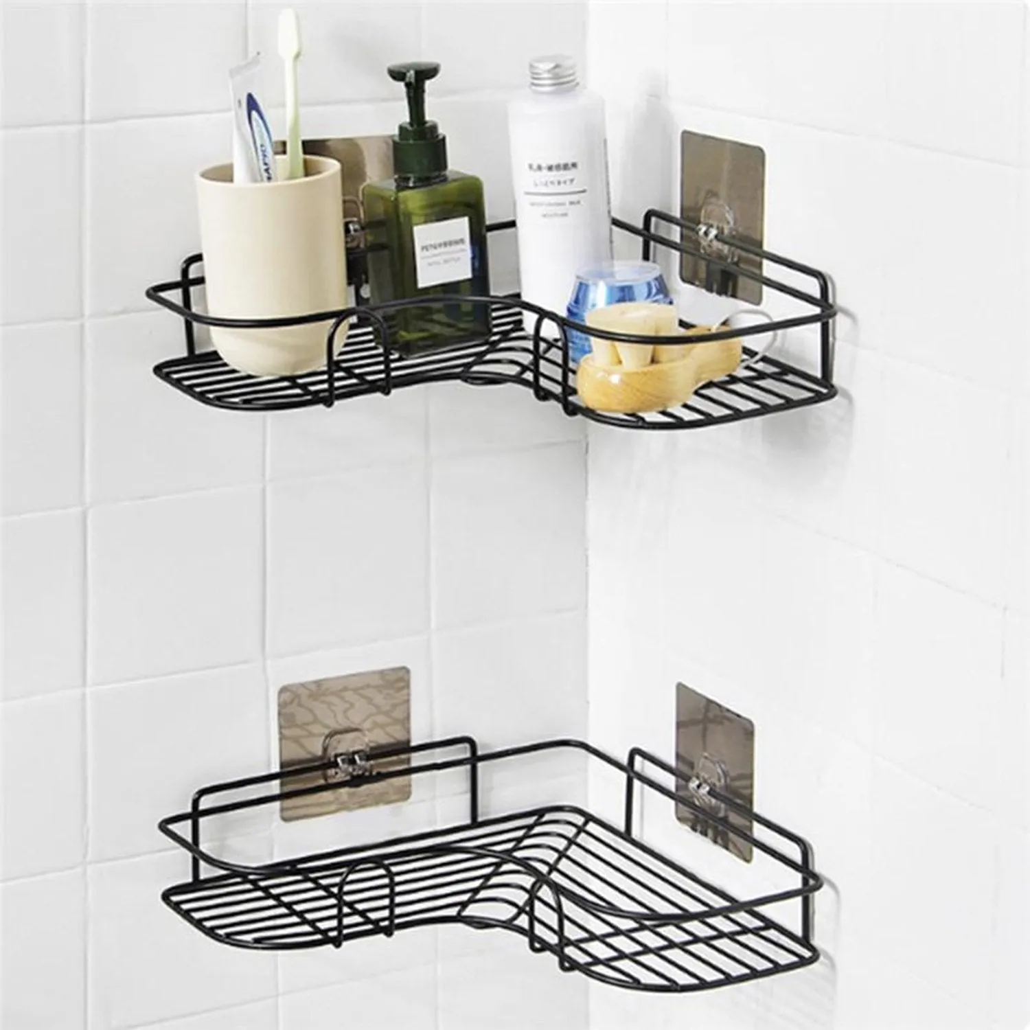 1759 Self-Adhesive Kitchen-Bathroom Corner Shelf Organiser Storage Rack