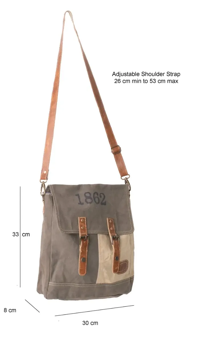 '1862' Upcycled Canvas & Leather Messenger Bag