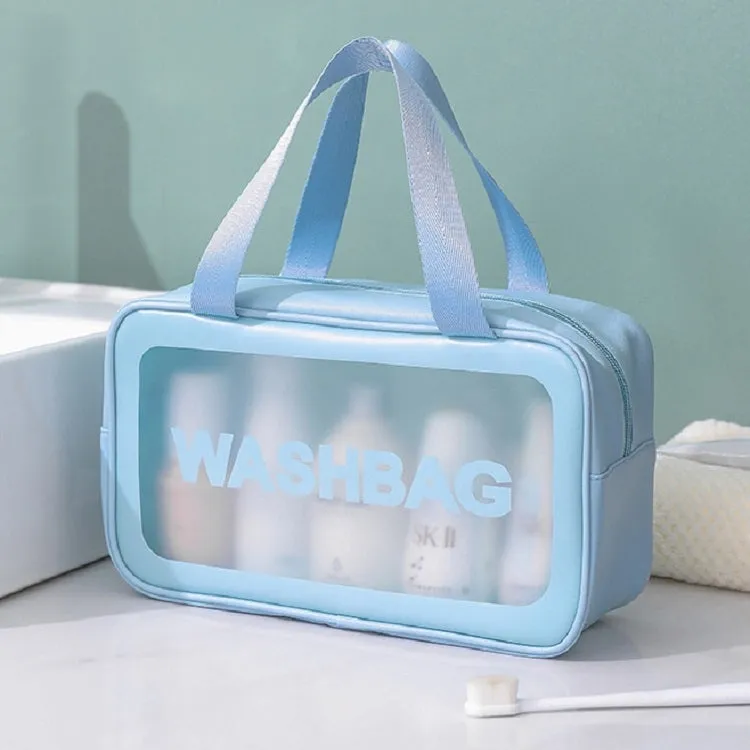 2 PCS Frosted Translucent Waterproof Storage Bag Cosmetic Bag Swimming Bag Wash Bag Blue M 2 Handles