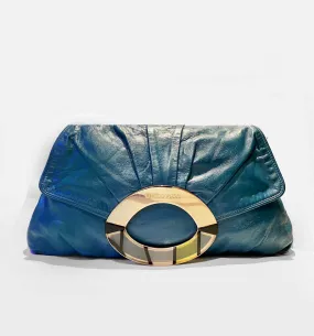 2000s EMILIO PUCCI EMERALD BLUE LARGE LEATHER CLUTCH BAG