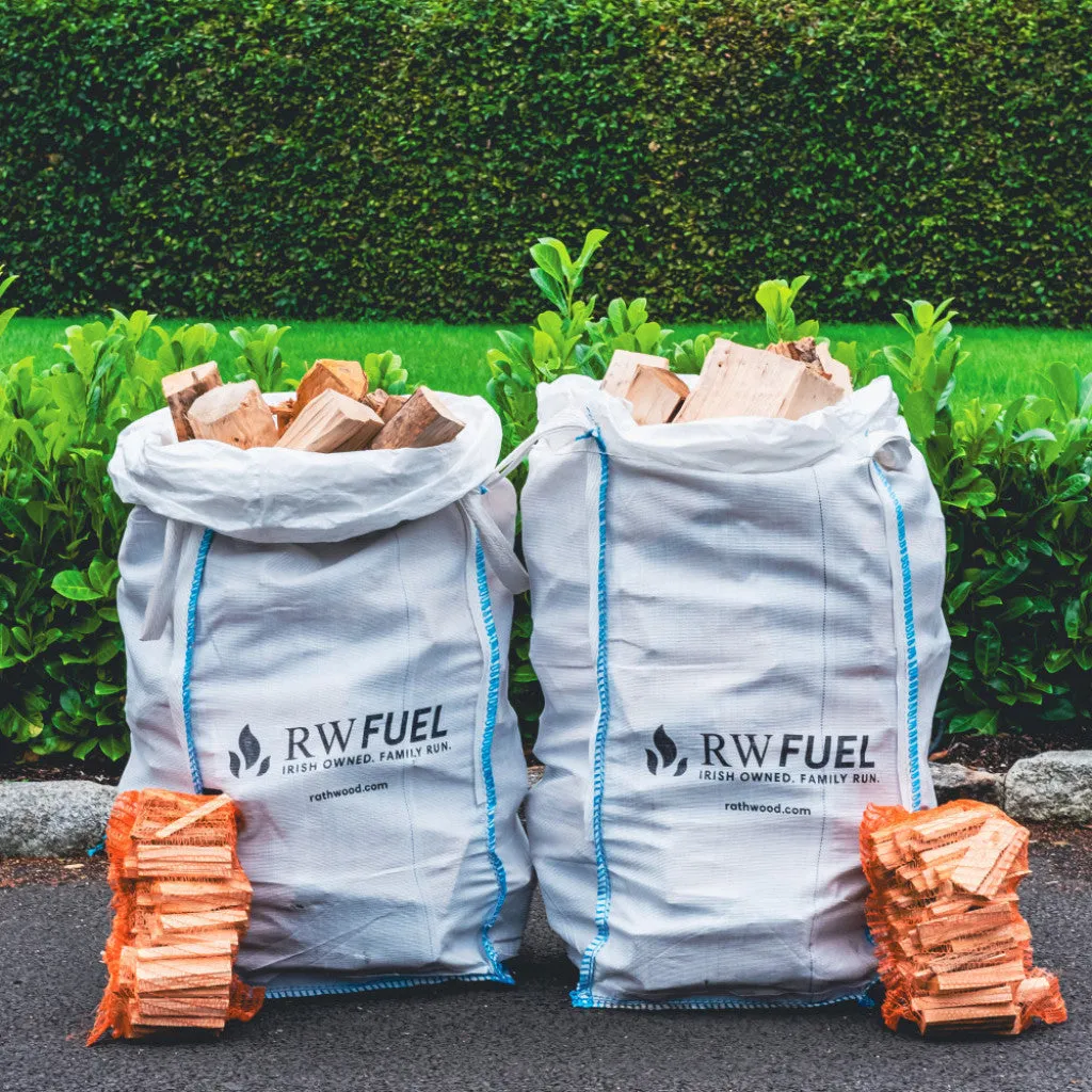 200kg Kiln Dried Oak - 2 Trolley Bags with 2 bags of kindling