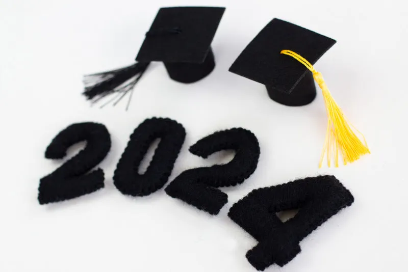 2024 Graduation Shapes- Choose from "2024" Number Set and Mortar Board Caps with Tassels