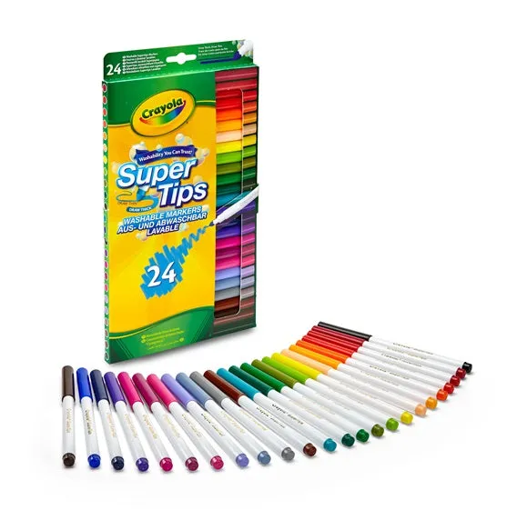 24 Crayola Washable  Super Tips felt pen markers