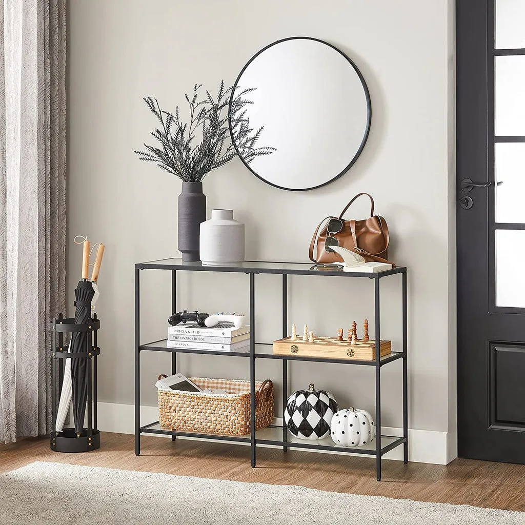 3-Shelf Black Steel Frame Glass Console Table, 39.4” - VASAGLE