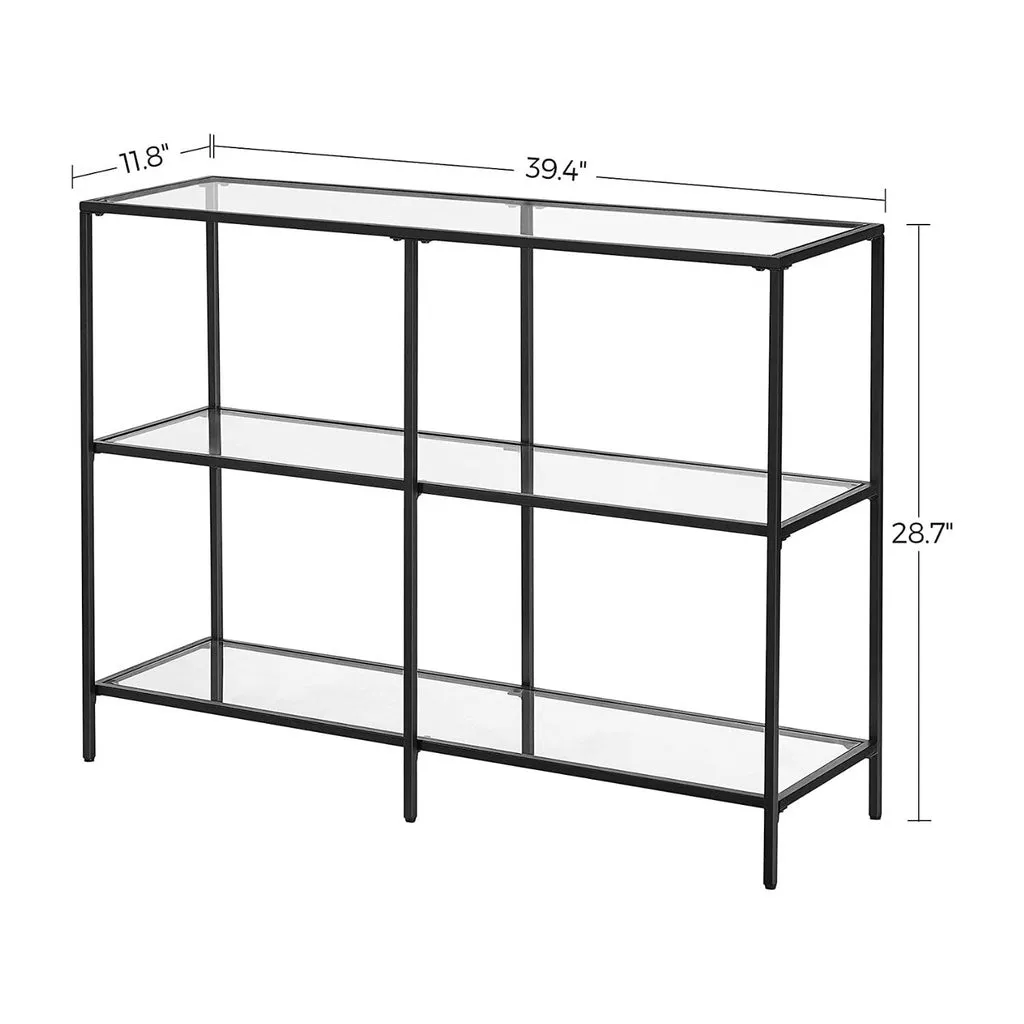 3-Shelf Black Steel Frame Glass Console Table, 39.4” - VASAGLE