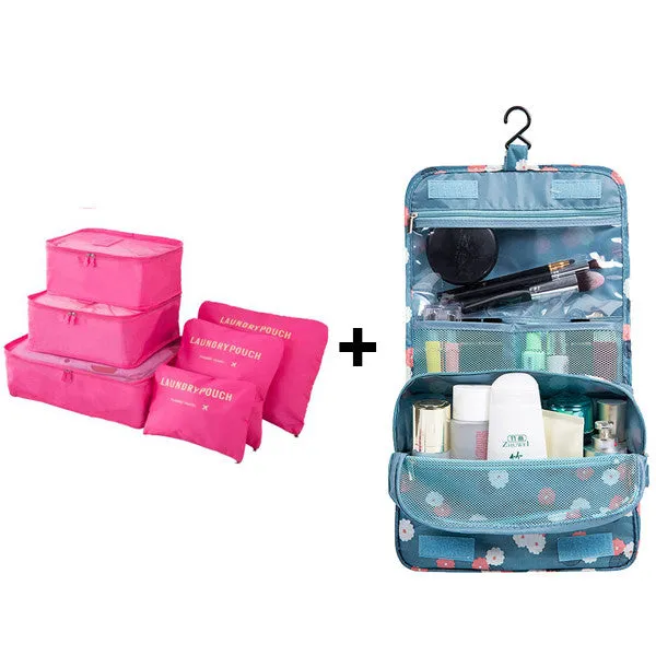 6pcs/set Nylon packing cube large capacity double zipper Waterproof bag Luggage Clothes Tidy Organizer Nylon Folding Bag