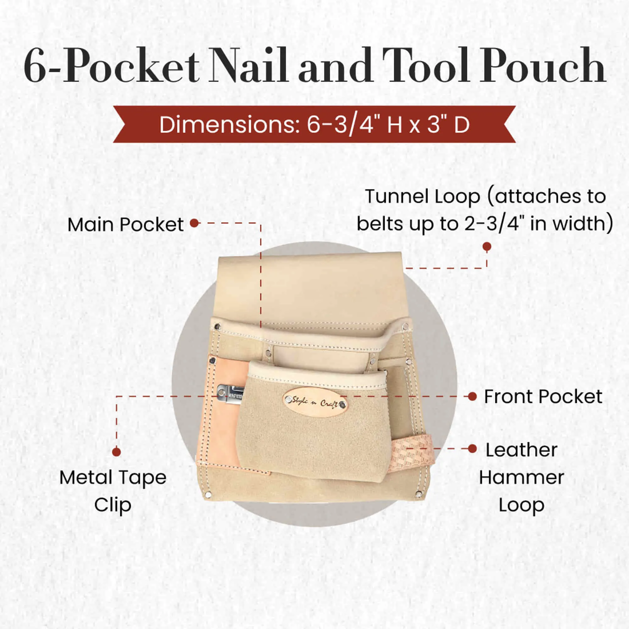 92825 - 6 Pocket Nail & Tool Pouch in Full Grain Leather | Style n Craft