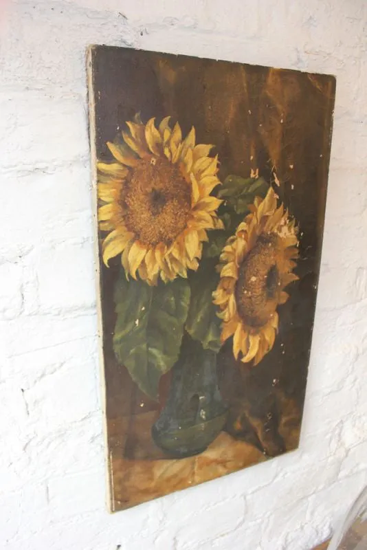 A Good Late 19thC Oil on Canvas; Still Life of Sunflowers by E M Ashford (British, fl.1882-1904)