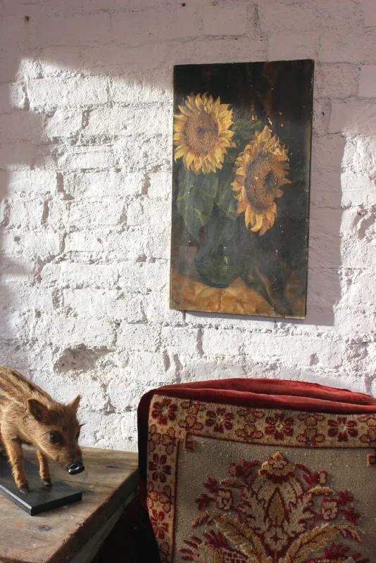 A Good Late 19thC Oil on Canvas; Still Life of Sunflowers by E M Ashford (British, fl.1882-1904)