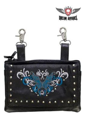 All Naked Cowhide Leather Turquoise Butterfly Belt Bag