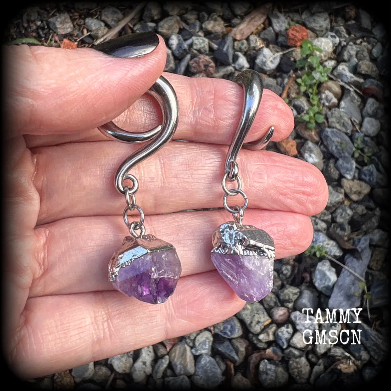 Amethyst ear hangers-Gauged earrings