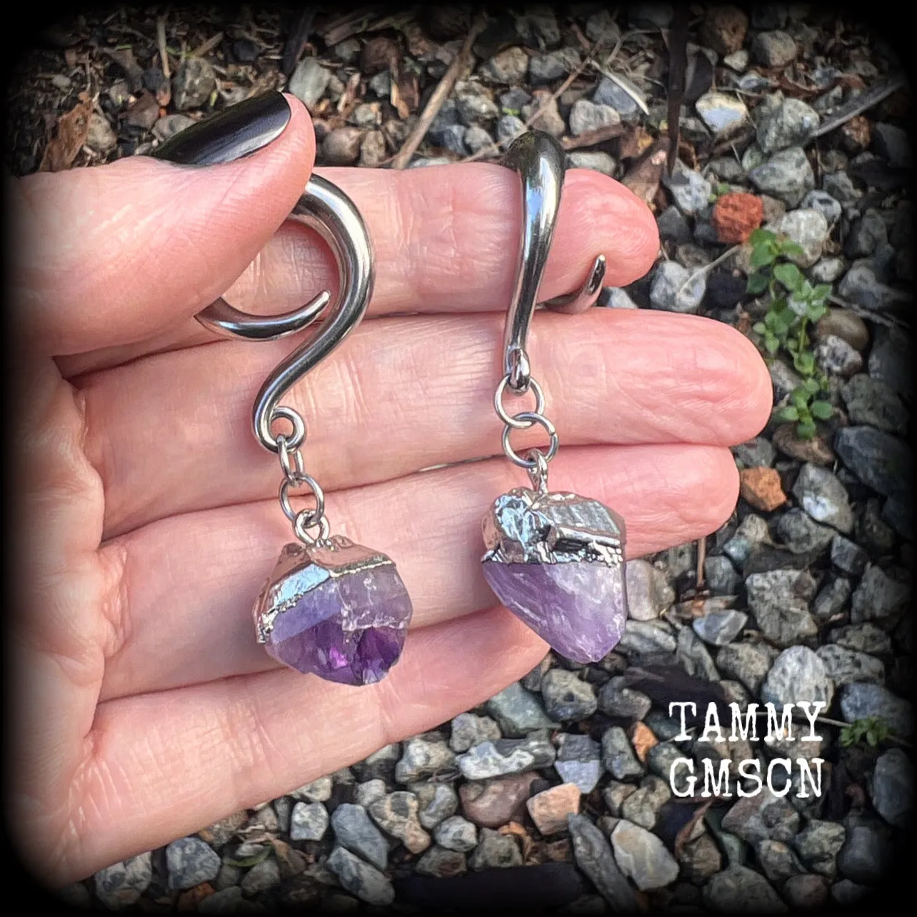 Amethyst ear hangers-Gauged earrings