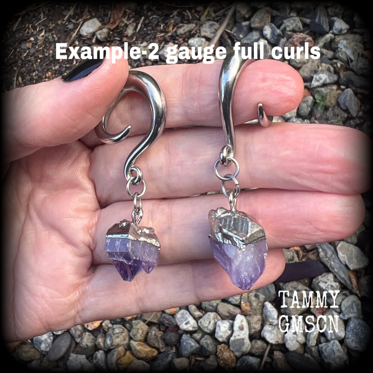 Amethyst ear hangers-Gauged earrings