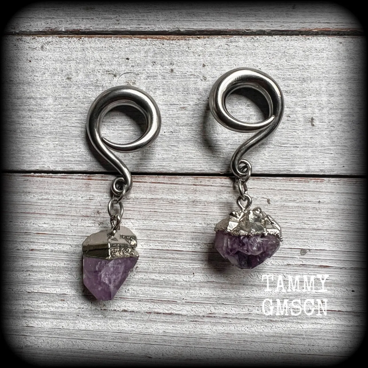 Amethyst ear hangers-Gauged earrings