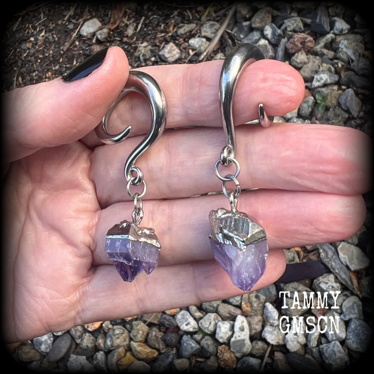 Amethyst ear hangers-Gauged earrings