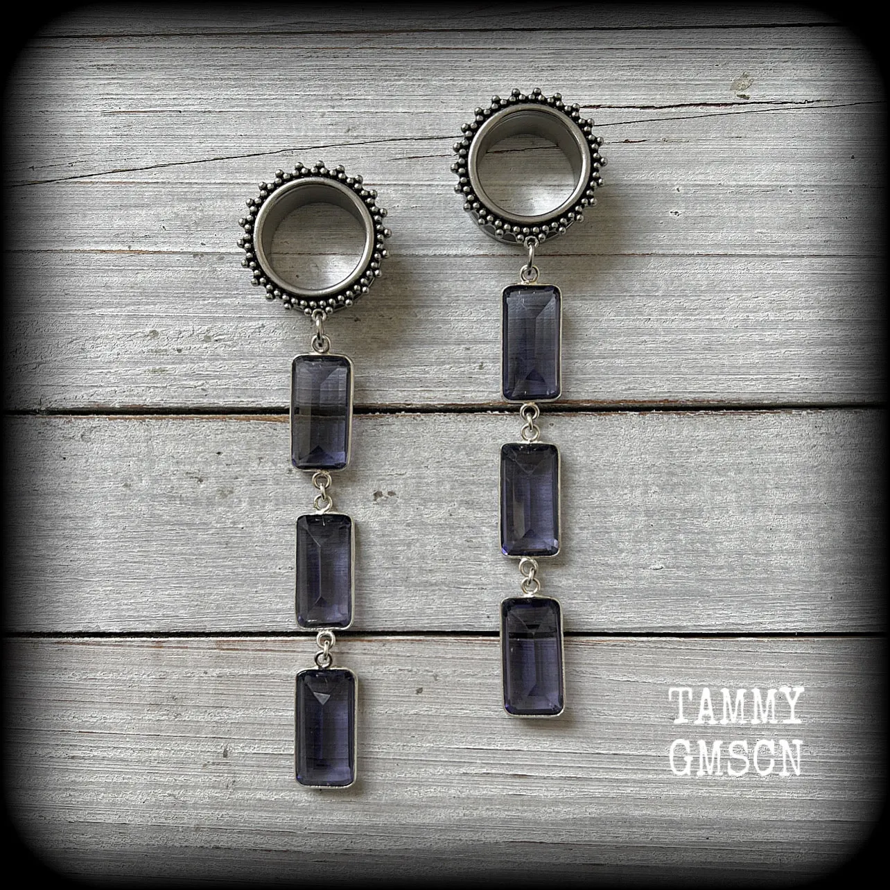 Amethyst tunnel dangles-Ornate tunnels