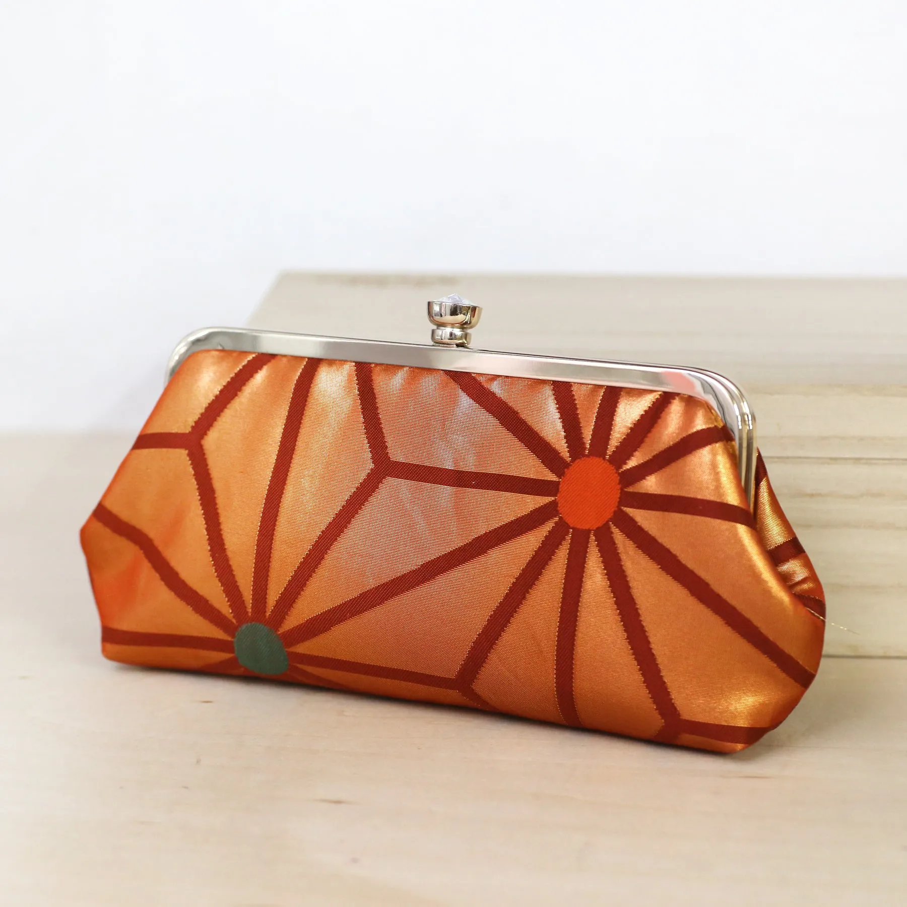 Asanoha Kimono Clutch in Orange Red Turquoise | Upcycled from vintage Japanese Obi