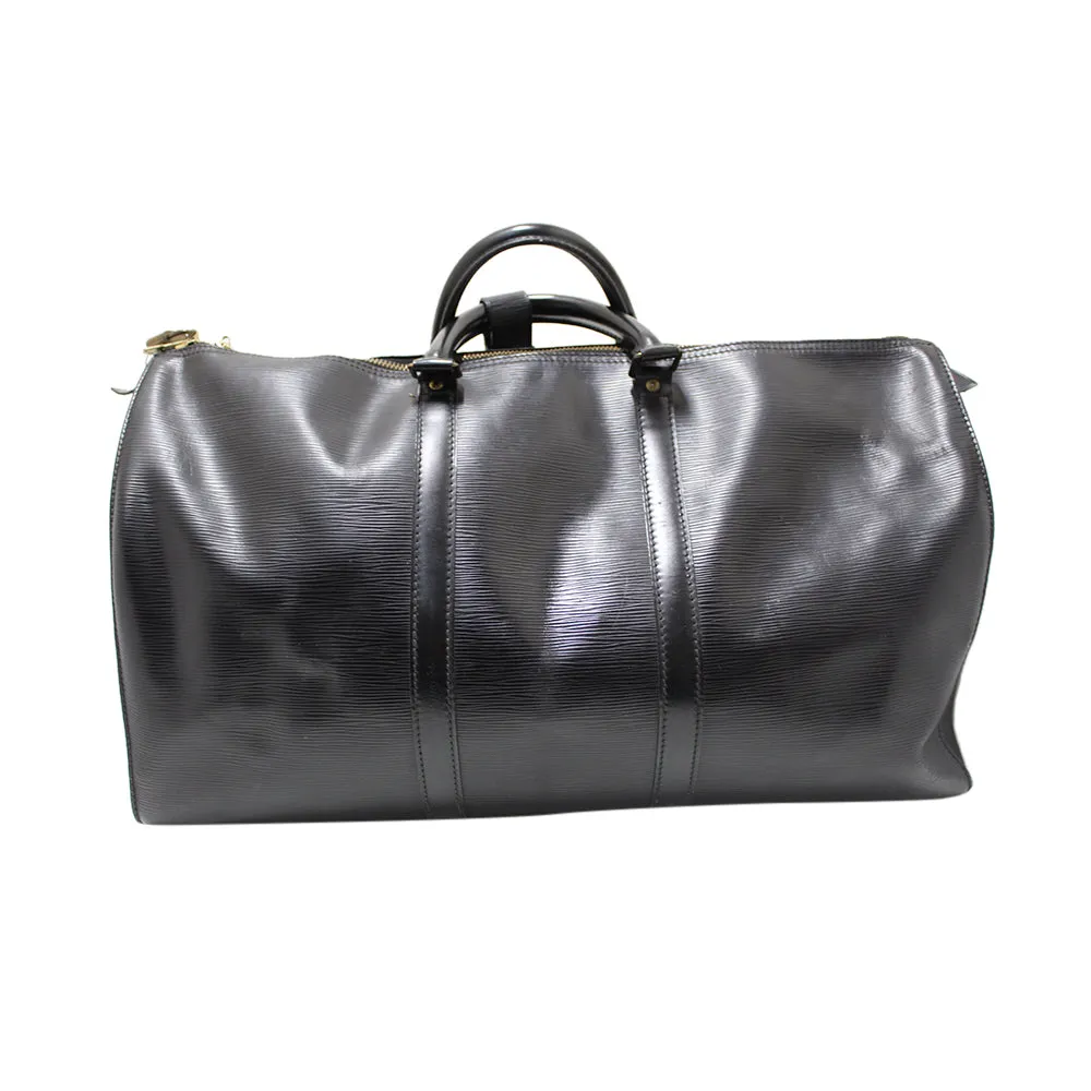 Authentic Louis Vuitton Black Epi Leather Keepall 55 Travel Duffle Bag