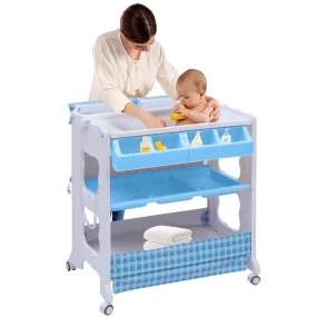 Baby Bath and Changing Table, Diaper Organizer for Infant with Tube & Cushion