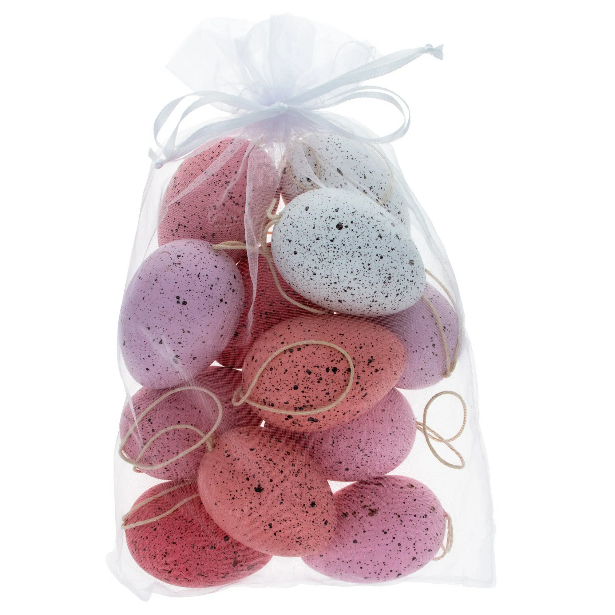 Bag Of 12 Pink And White Speckled Plastic Easter Egg Ornaments 2.35 Inches