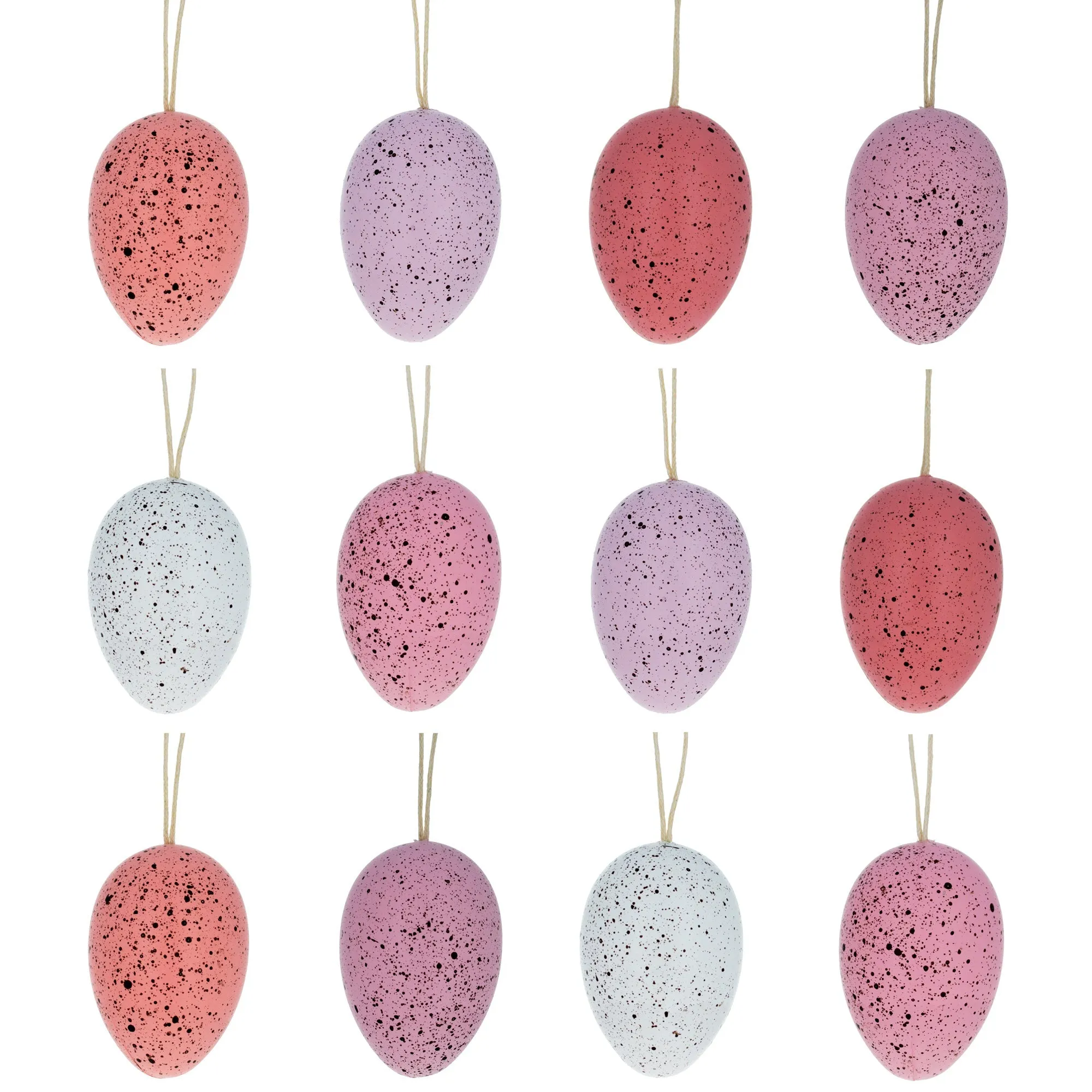 Bag Of 12 Pink And White Speckled Plastic Easter Egg Ornaments 2.35 Inches