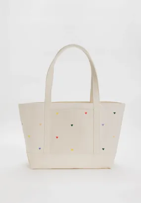 Baggu Medium Heavyweight Canvas Tote Embroidered Hearts