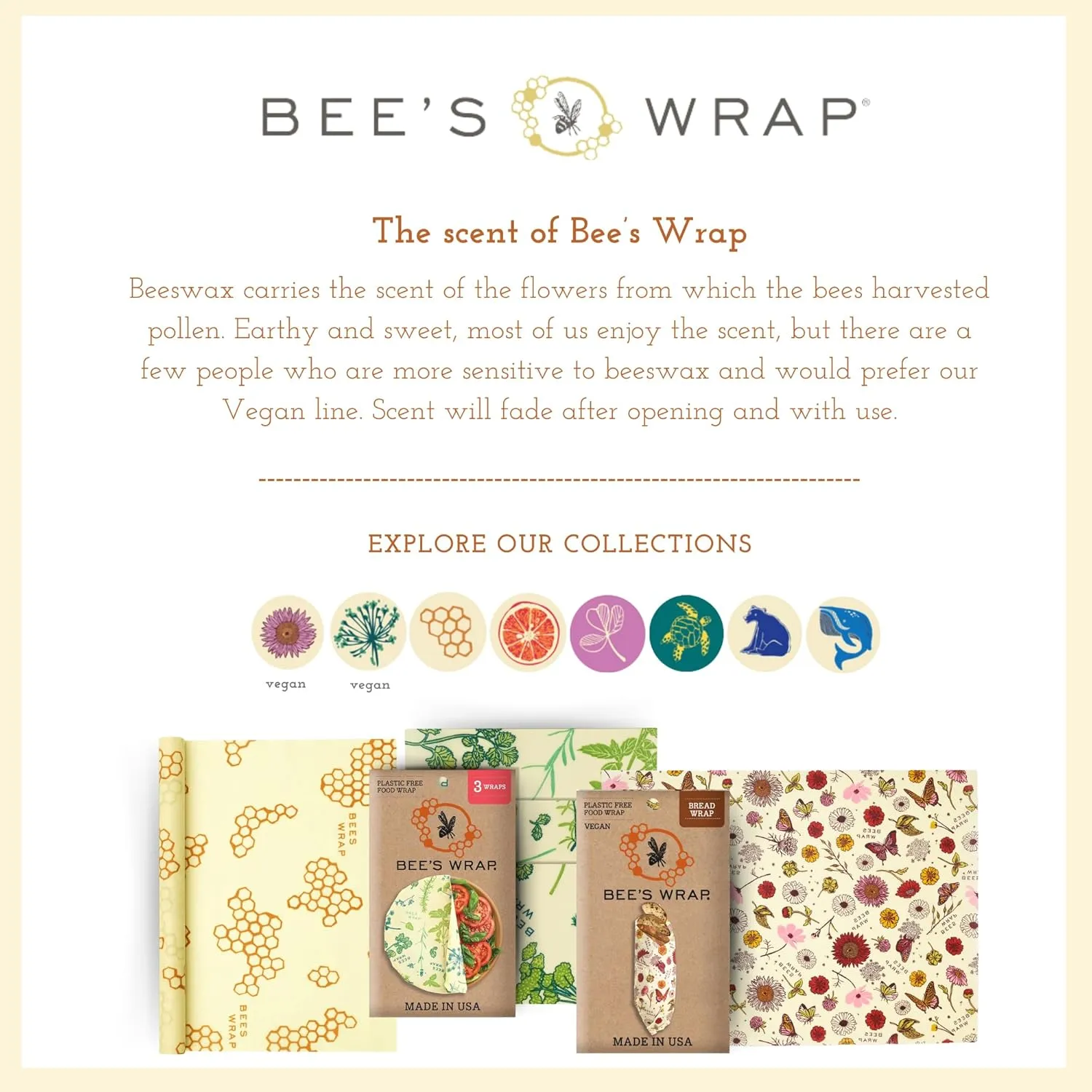 Bee's Wrap Reusable Beeswax Food Wraps - Made in the USA - Eco Friendly Beeswax Wraps for Food - Sustainable