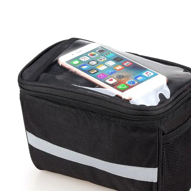 Bike Handlebar Front Storage Multifunction Pouch Bag With Mesh Pockets