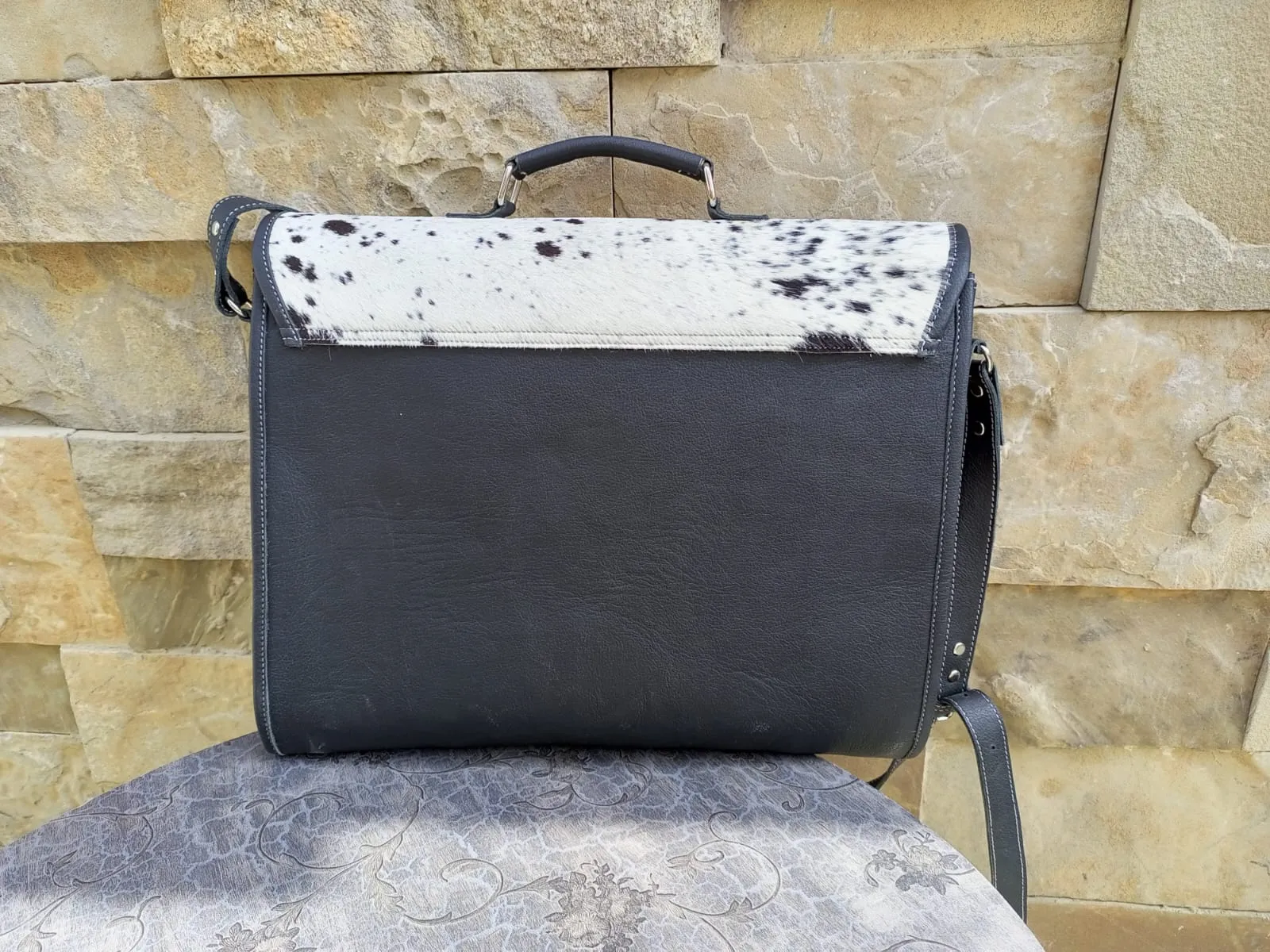 Black Cowhide Laptop Bag Leather Large Laptop Bag