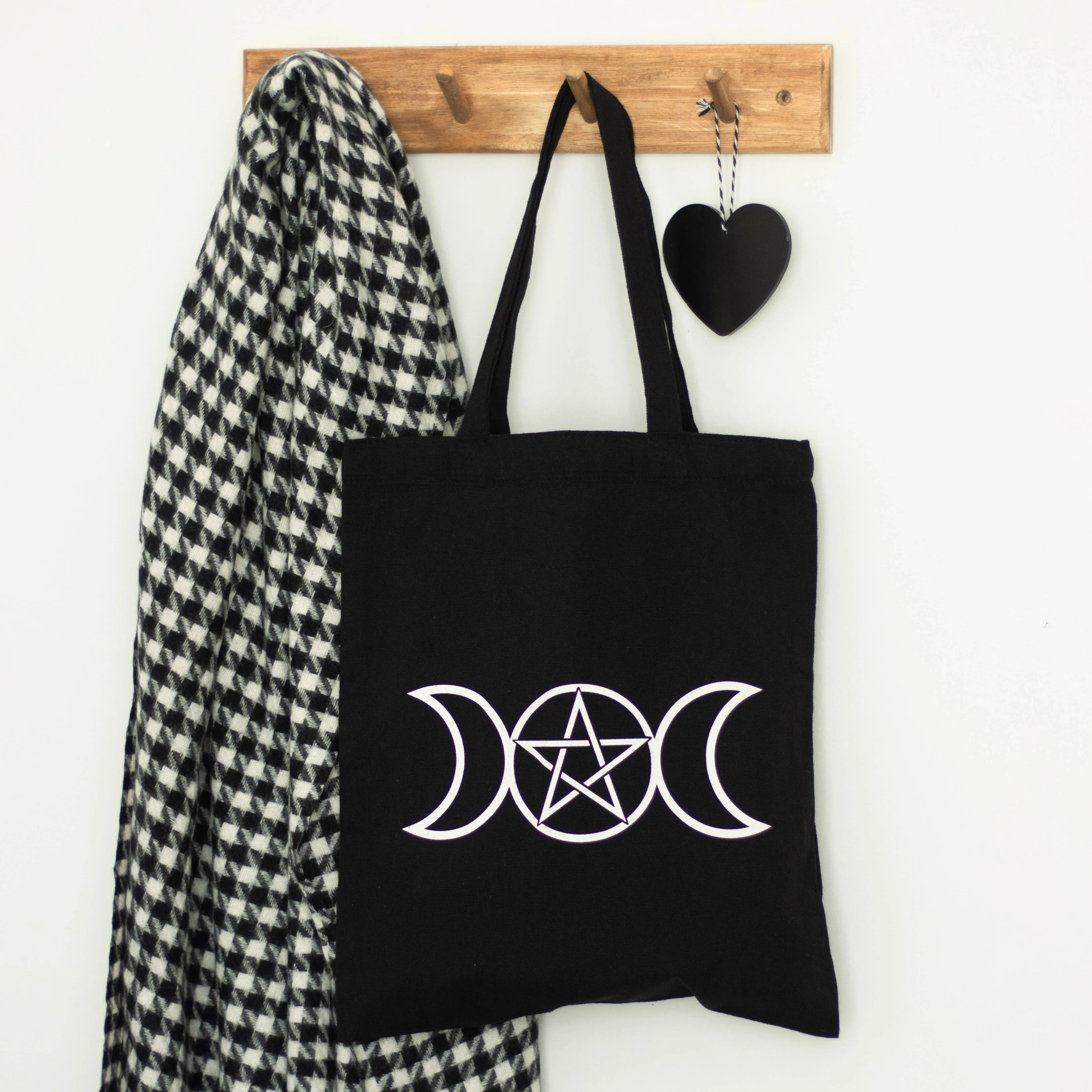 Black Gothic Triple Moon Cotton Tote Bag