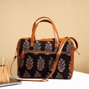 Black - Handcrafted Ajrakh Block Printed Cotton Laptop Bag (15 x 13 in)