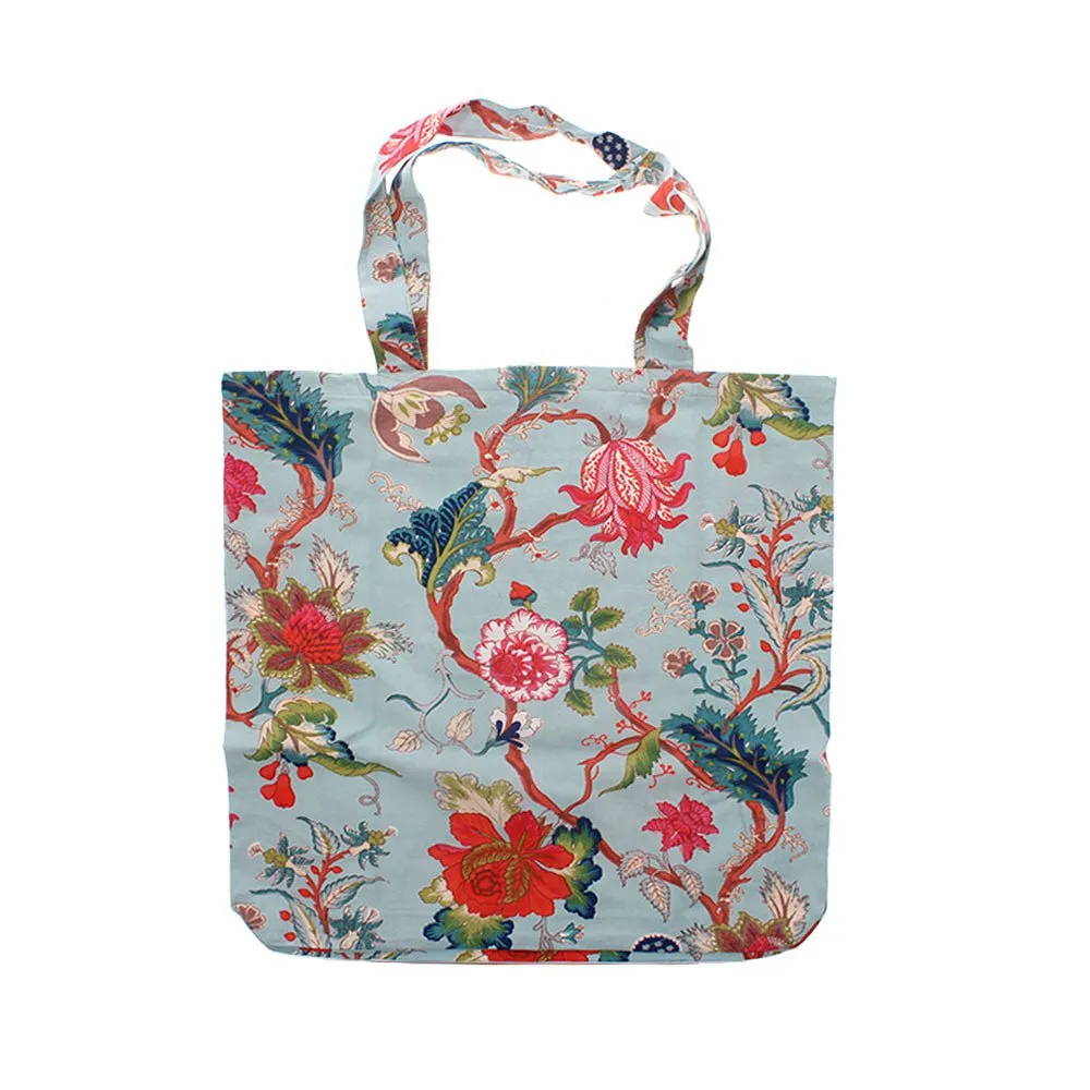 Blue Exotic Flower Canvas Tote Bag