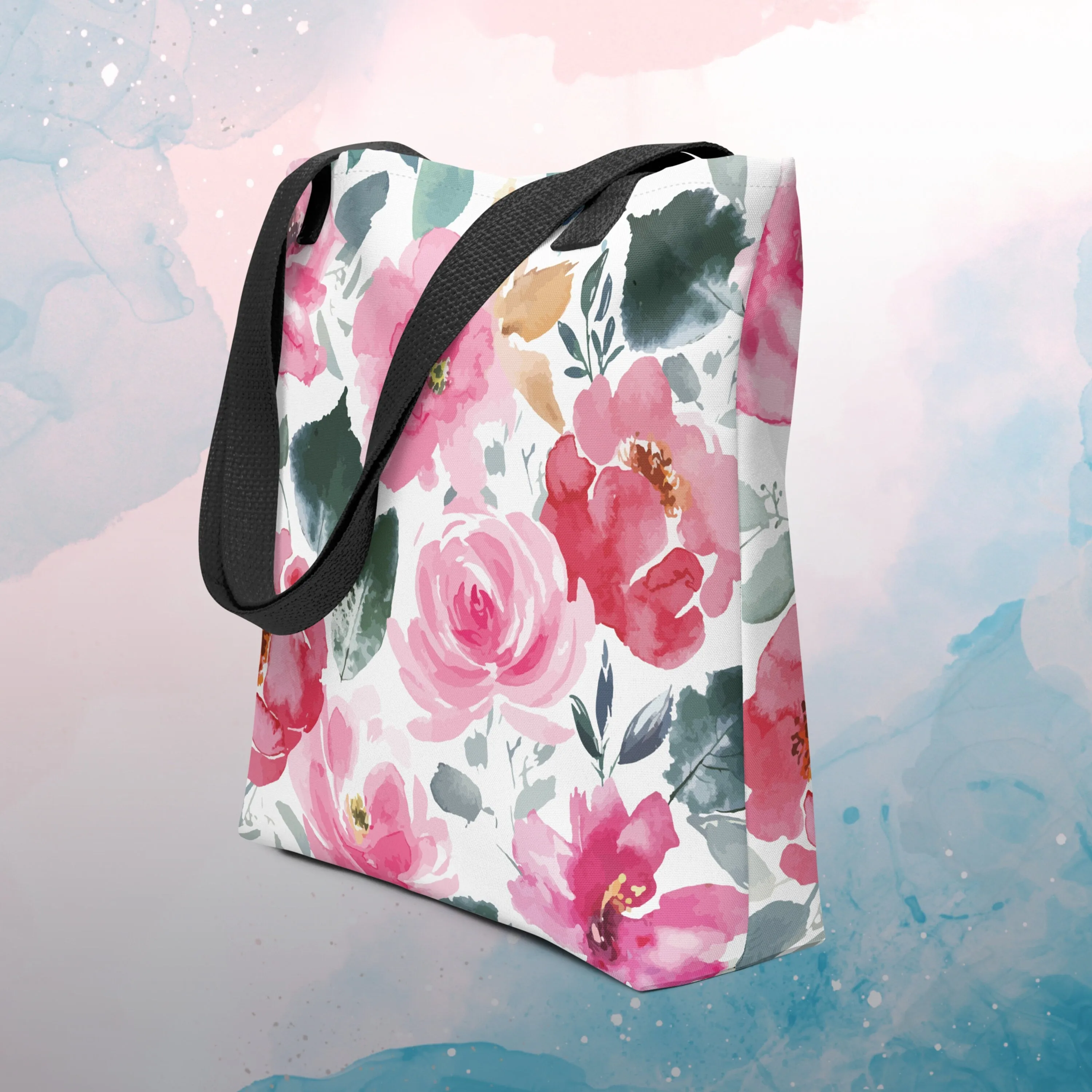 Bold Floral Pattern Printed Canvas Tote Bag