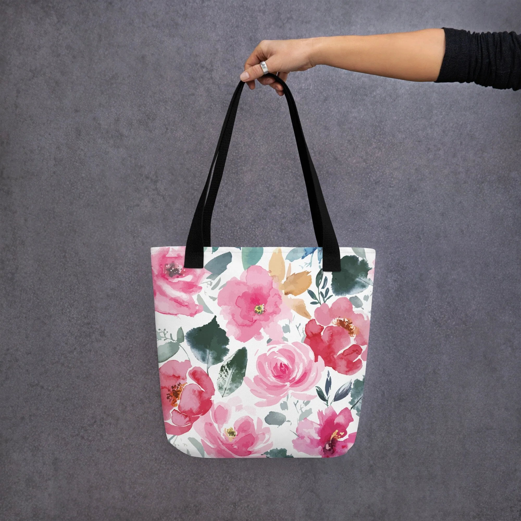 Bold Floral Pattern Printed Canvas Tote Bag