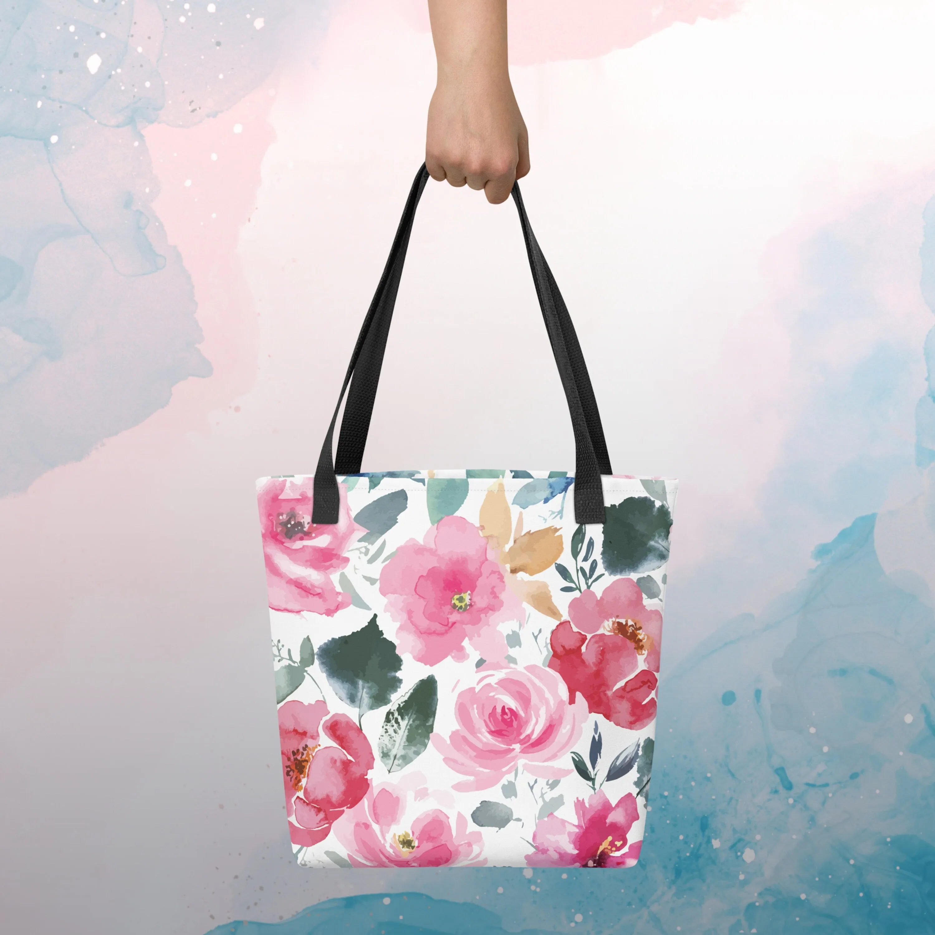 Bold Floral Pattern Printed Canvas Tote Bag