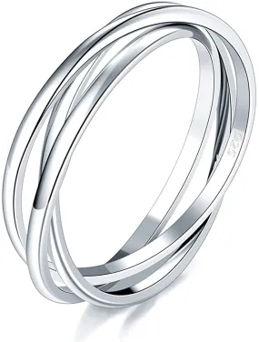 BORUO 925 Sterling Silver Ring Triple Interlocked Rolling High Polish Ring Size 4-12