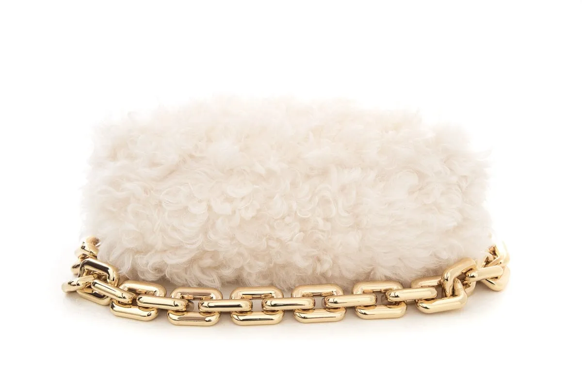 Bottega Veneta Ivory Shearling Chain Pouch Handbag