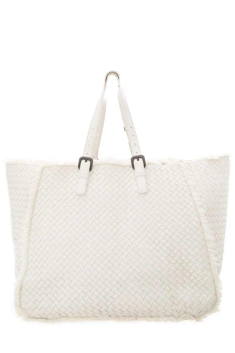 Bottega Veneta Large Fringe Off White Woven Tote