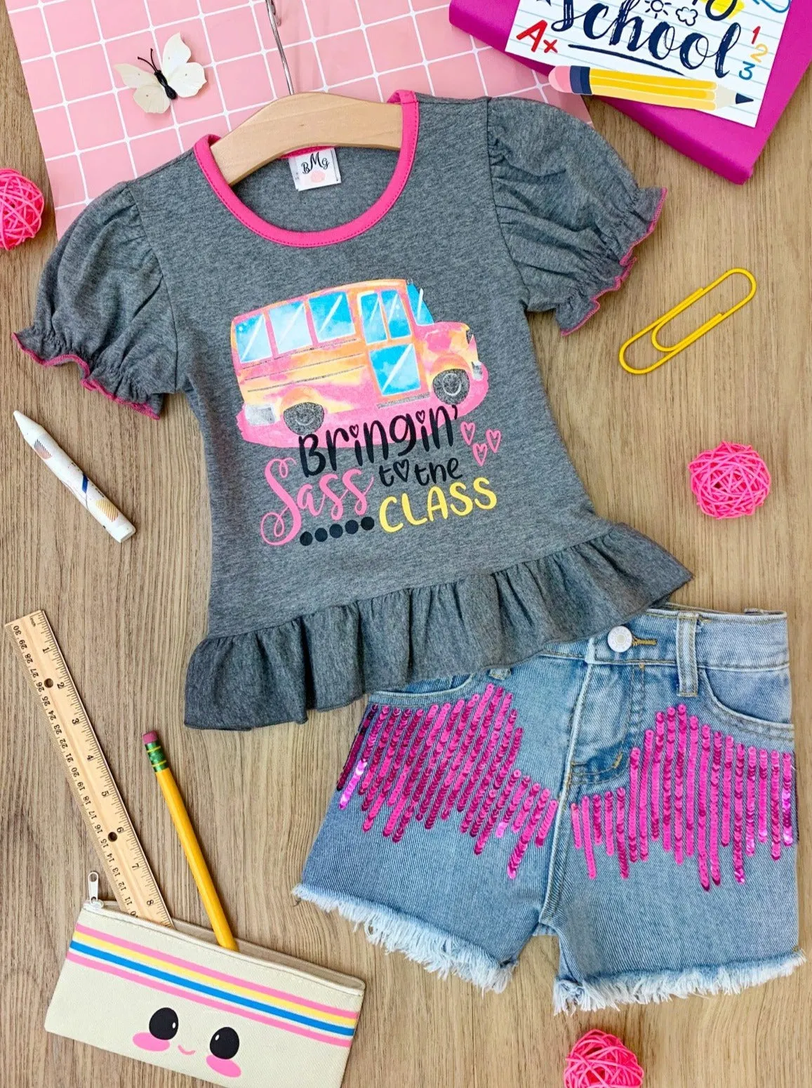 Bringing Sass to the Class Sequin Denim Short Set