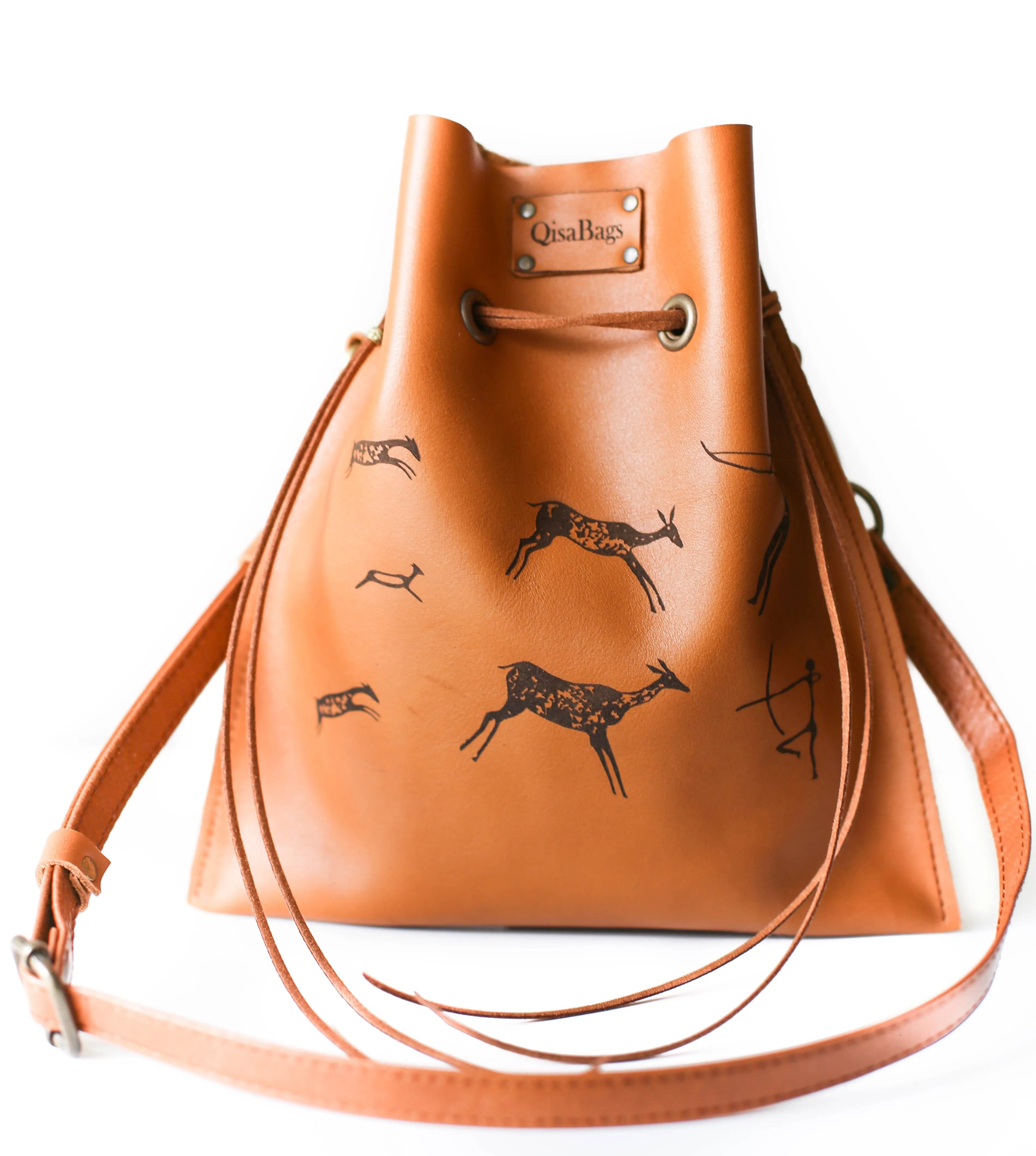 Brown Leather Pouch with Deer Print