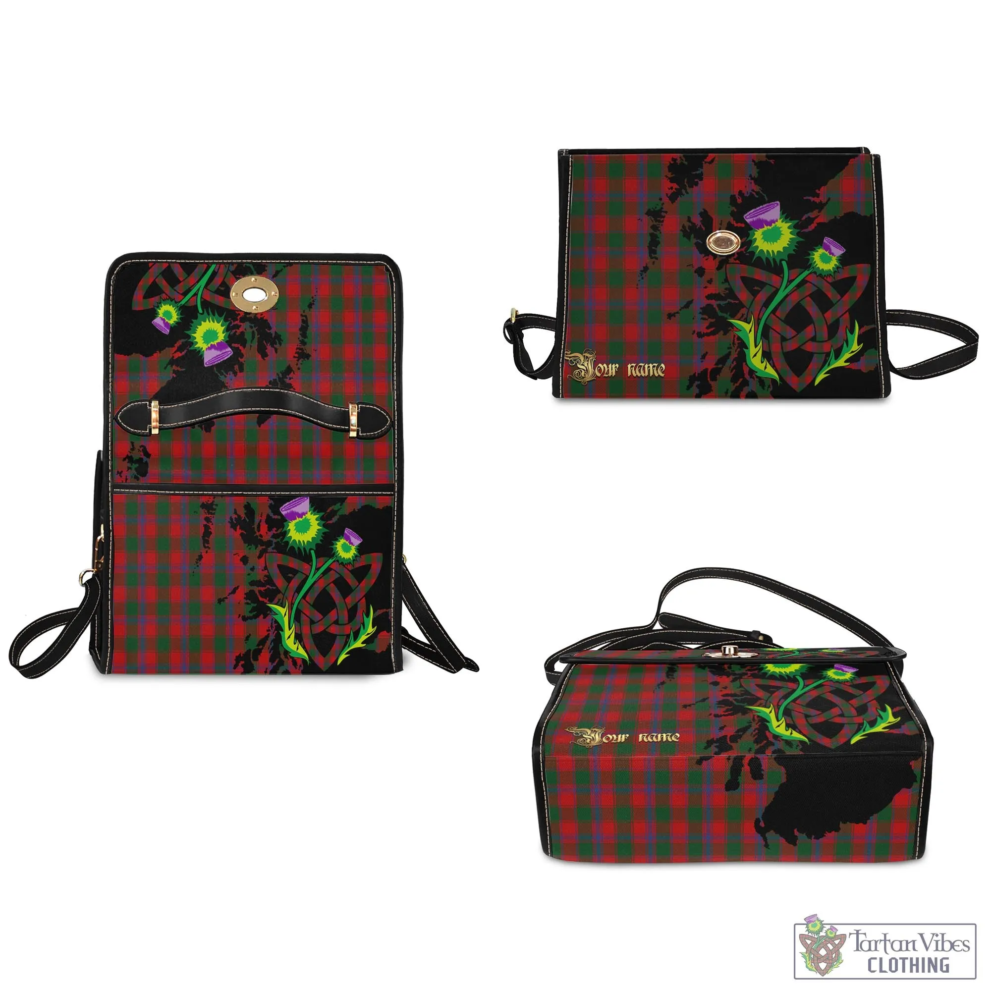 Bruce Old Tartan Waterproof Canvas Bag with Scotland Map and Thistle Celtic Accents