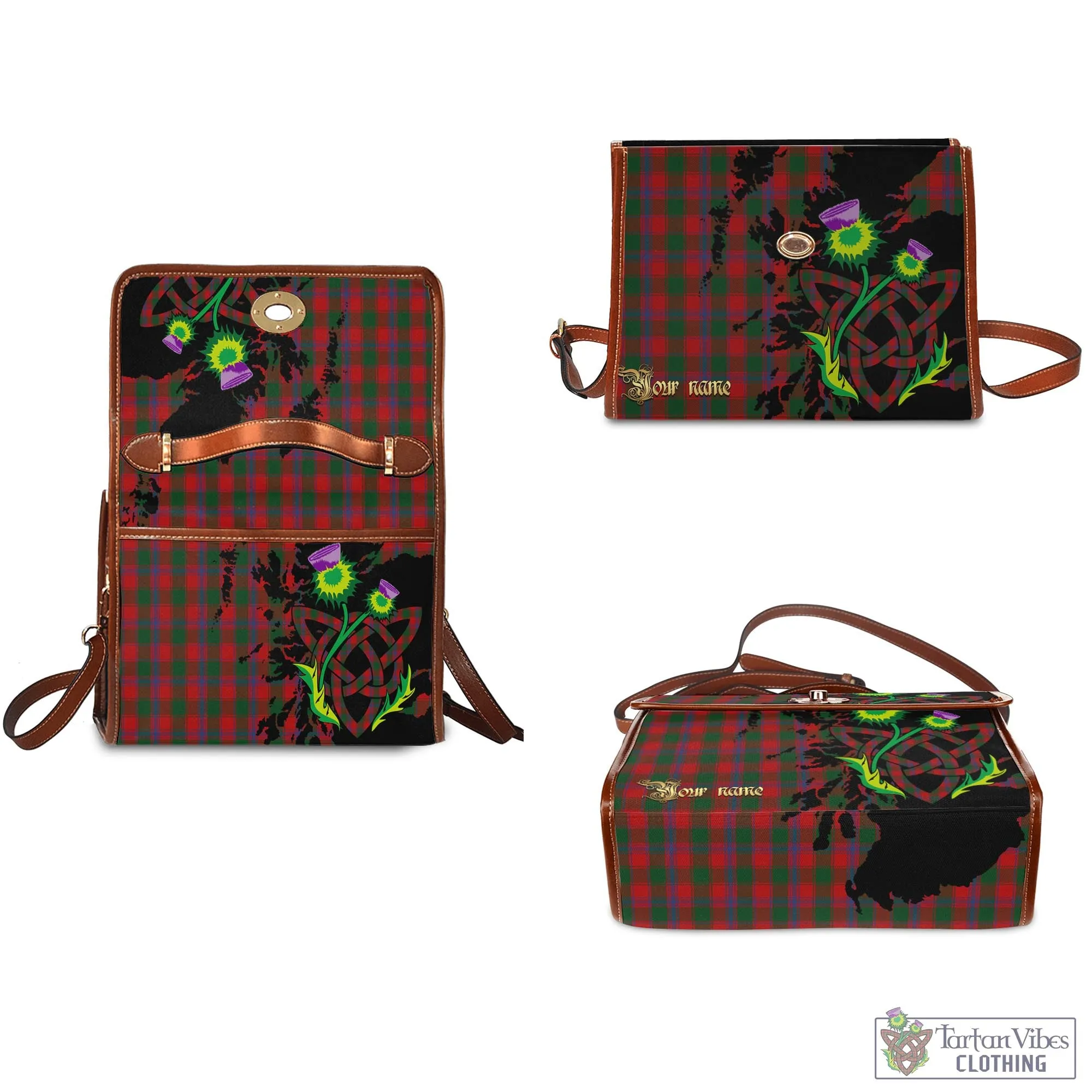 Bruce Old Tartan Waterproof Canvas Bag with Scotland Map and Thistle Celtic Accents