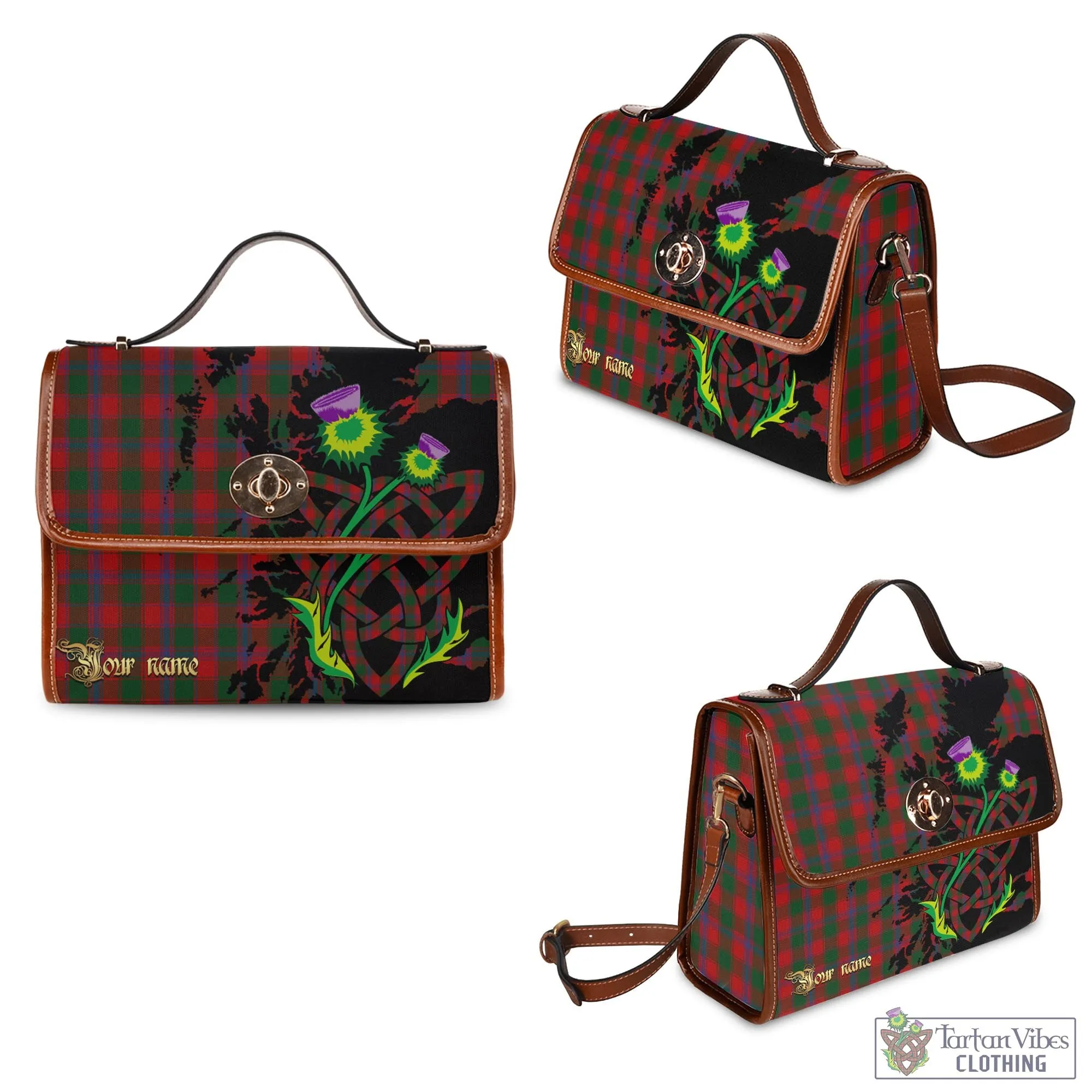 Bruce Old Tartan Waterproof Canvas Bag with Scotland Map and Thistle Celtic Accents