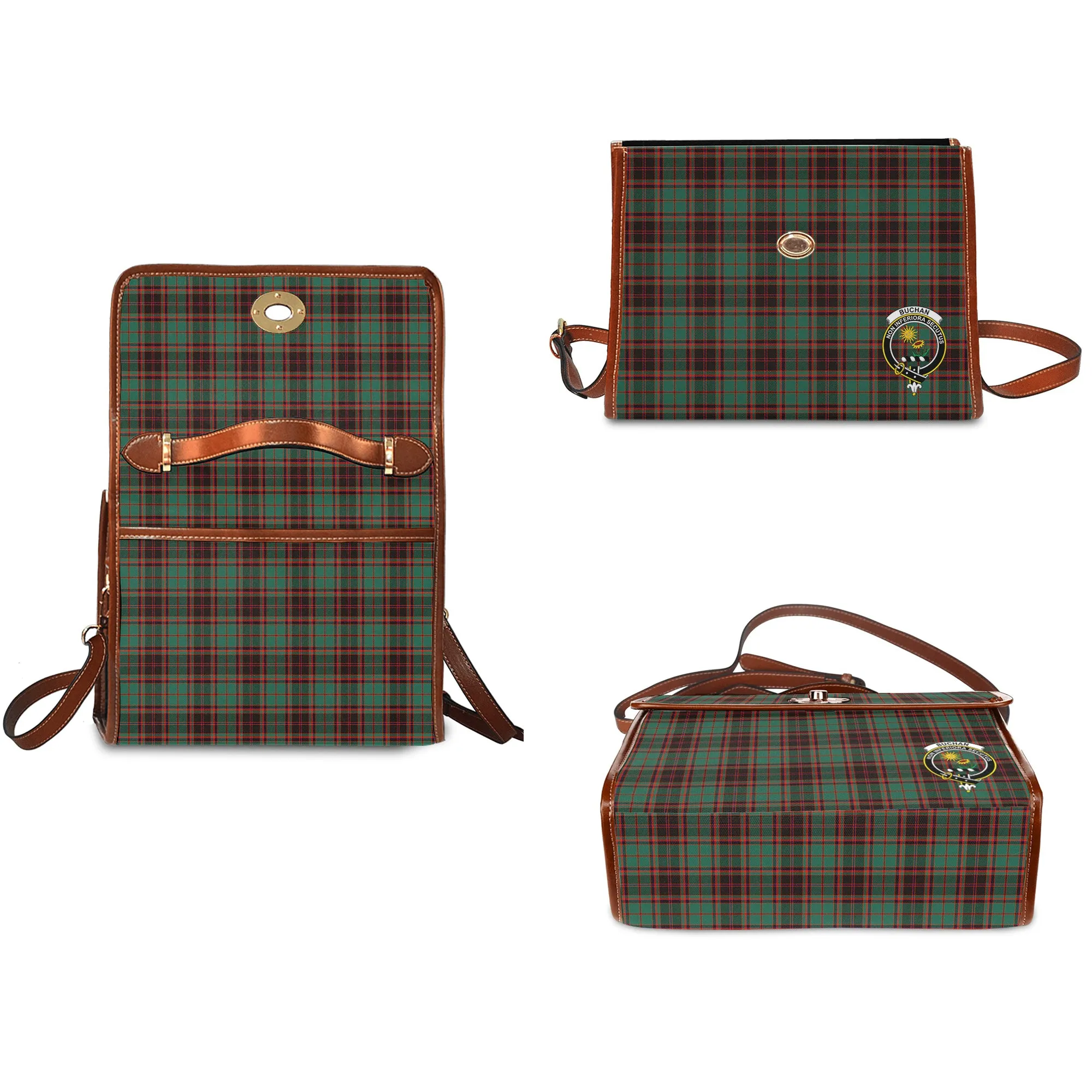 Buchan Ancient Tartan Waterproof Canvas Bag with Family Crest