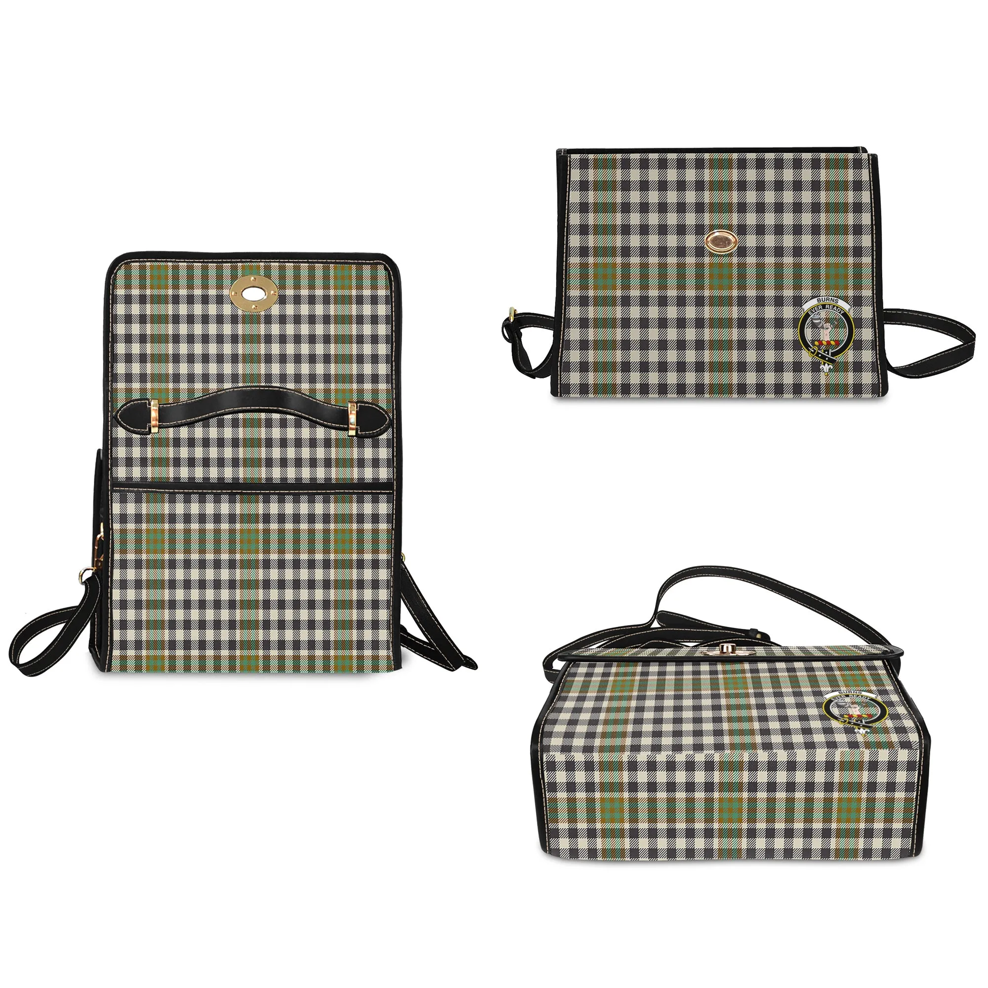 Burns Check Tartan Waterproof Canvas Bag with Family Crest