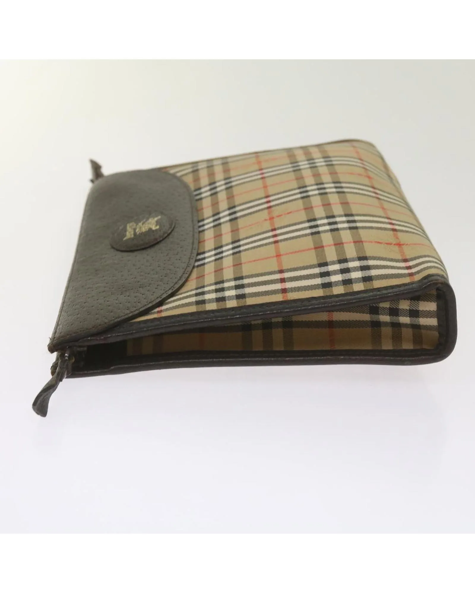 Canvas Nova Check Clutch Bag in Black and Beige