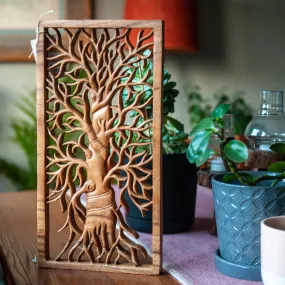 Carved Suar Wood Tree Panel